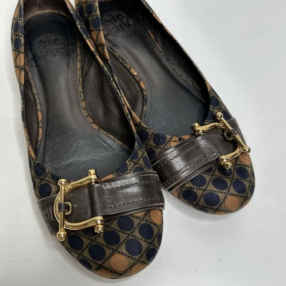 Tory Burch Flats Size 6 Brown/Navy RARE Gold Hardware Noel Casual Shoes - Picture 6 of 9